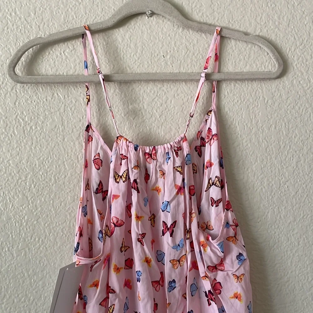 Kensie Camisole Top Scoop V Lounge Ruffle Tank Cottage Butterflies Pink